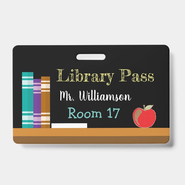Chalkboard library plastic badge hall pass ID badge (Front)
