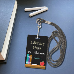 Chalkboard library vertical hall pass ID badge