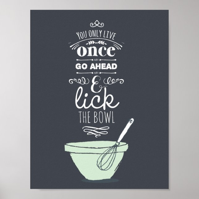 Chalkboard Lick the Bowl Quote Kitchen Art Print (Front)