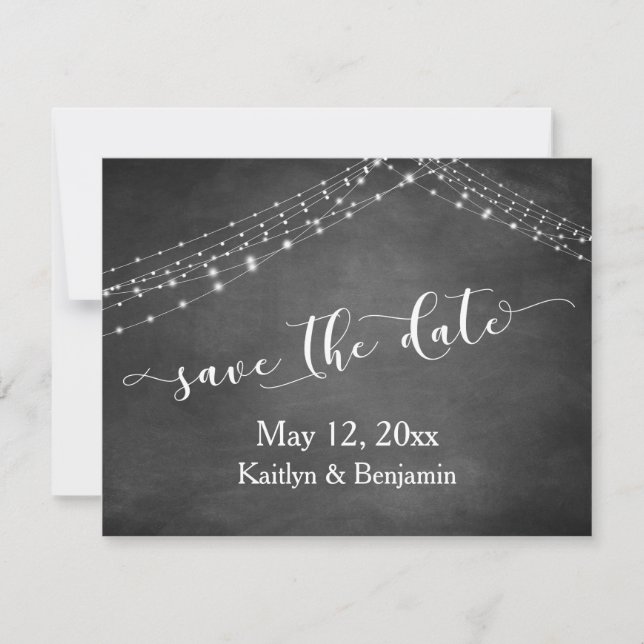 Chalkboard Light Strings Calligraphy Save the Date (Front)
