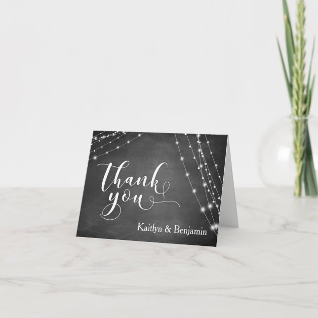 Chalkboard Light Strings  Calligraphy Thank You Card (Front)