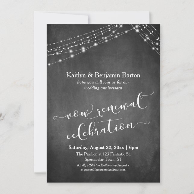 Chalkboard Light Strings Renewal Celebration Invitation (Front)