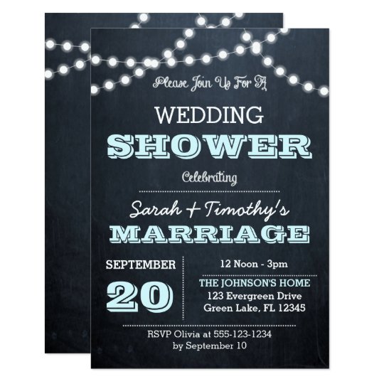 Chalkboard Lights Aqua Wedding Party Sm Invitation