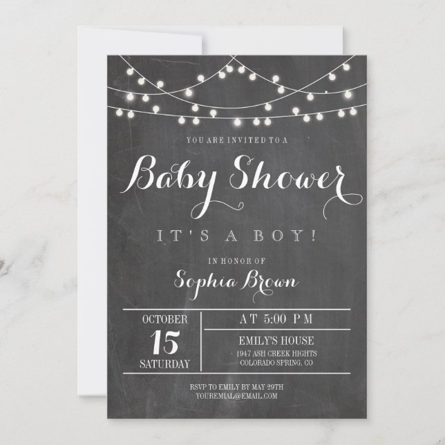 Chalkboard Lights Baby Shower Invitation (Front)