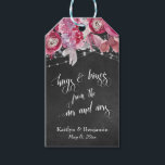 Chalkboard Lights Flowers Hugs & Kisses from Us Gift Tags<br><div class="desc">This pretty design is distinctive because of its light strings, pink watercolor flowers and a chalkboard background. The focal point is a typography layer reading "hugs & kisses from the mr and mrs" in a swirling, elaborate font. Use the template field to add your names. Many coordinating pieces are available...</div>