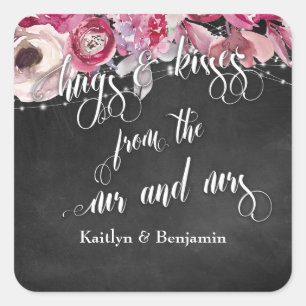 Chalkboard Lights Flowers Hugs & Kisses from Us Square Sticker