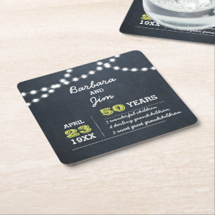 Chalkboard Lights Golden Anniversary Square Paper Coaster