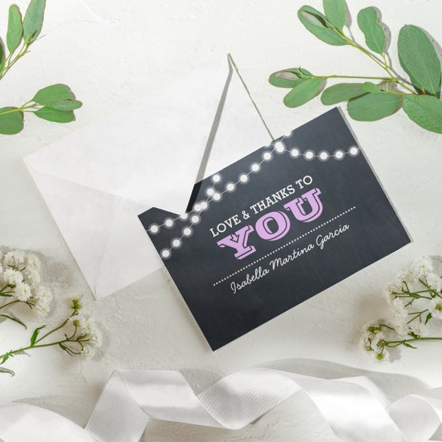Chalkboard Lights Lilac Quinceañera Thank You Note (Creator Uploaded)