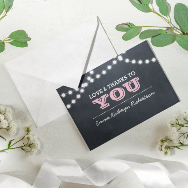 Chalkboard Lights Pink Confirmation Thank You Note Card (Creator Uploaded)