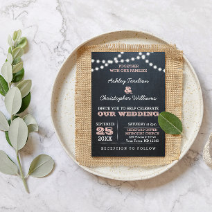 Chalkboard Lights Pink Wedding Invitation