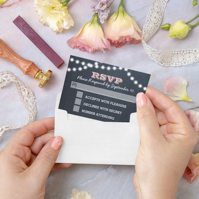 Chalkboard Lights Pink Wedding RSVP Card (Creator Uploaded)