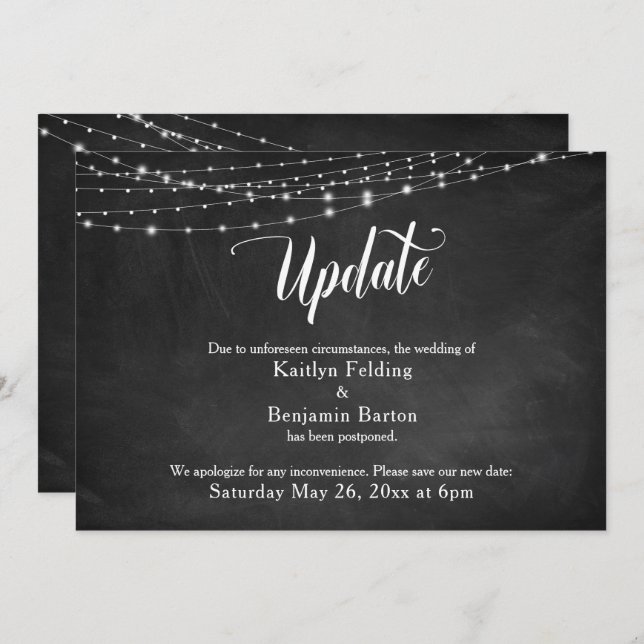 Chalkboard & Lights Postponed Wedding Announcement (Front/Back)