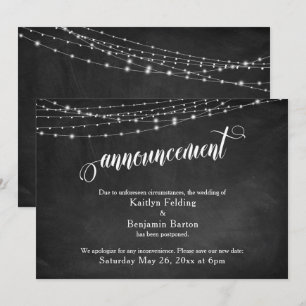 Chalkboard & Lights Postponed Wedding Announcement