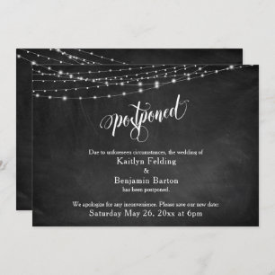 Chalkboard & Lights Postponed Wedding Announcement