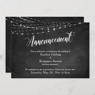 Chalkboard & Lights Postponed Wedding Announcement