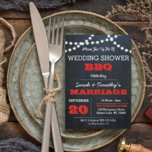 Chalkboard Lights Red Wedding Bridal Shower Invitation