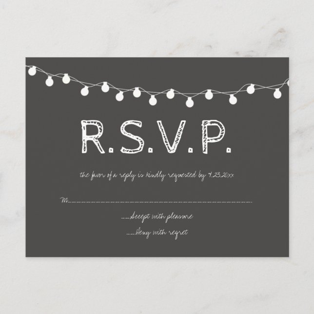 Chalkboard lights RSVP postcards (Front)