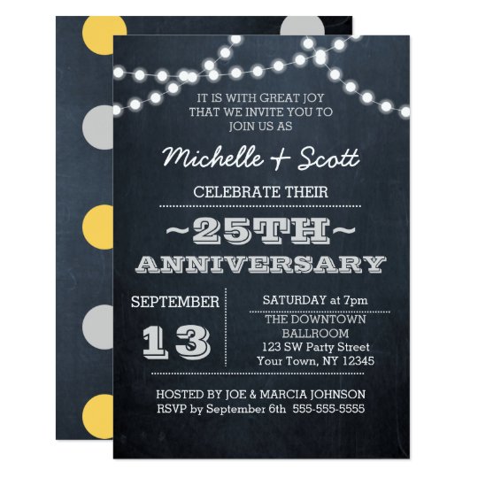 Chalkboard Lights Silver 25th Anniversary Sm Card