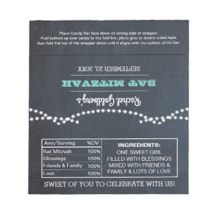 Chalkboard Lights Teal Bat Mitzvah Candy Wrappers Notepad