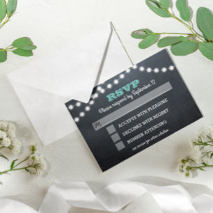 Chalkboard Lights Teal Bat Mitzvah Entree RSVP Card