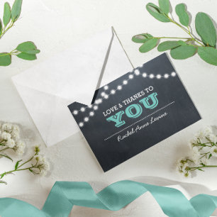 Chalkboard Lights Teal Bat Mitzvah Thank You Note Card