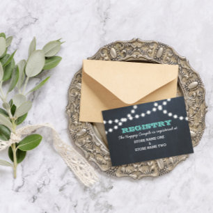 Chalkboard Lights Teal Bridal Wedding Registry Enclosure Card