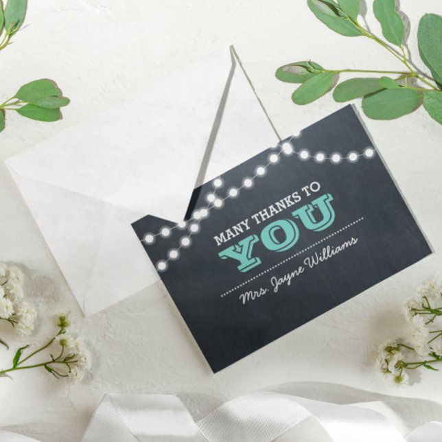 Chalkboard Lights Teal Thank You Note Card (Creator Uploaded)