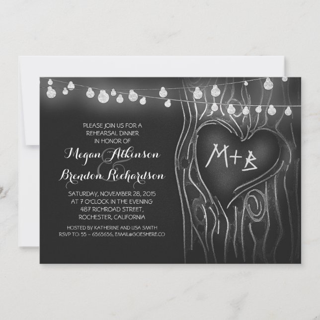 chalkboard lights tree romantic rehearsal dinner invitation (Front)
