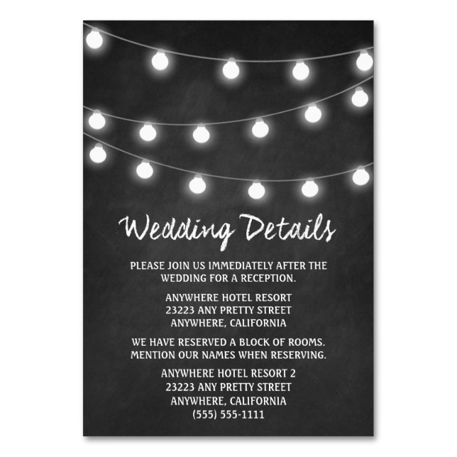 Chalkboard + Lights Wedding Reception Insert Cards (Front)