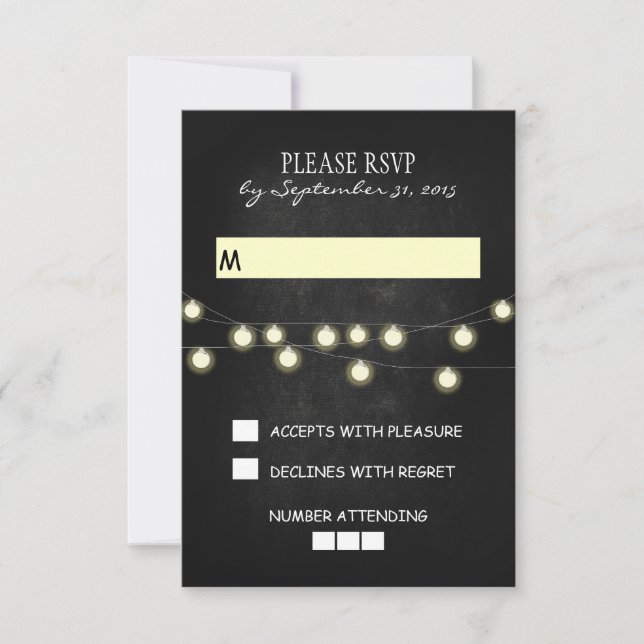 chalkboard lights wedding RSVP cards (Front)