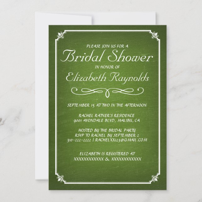 Chalkboard Lime Green Bridal Shower Invitations (Front)