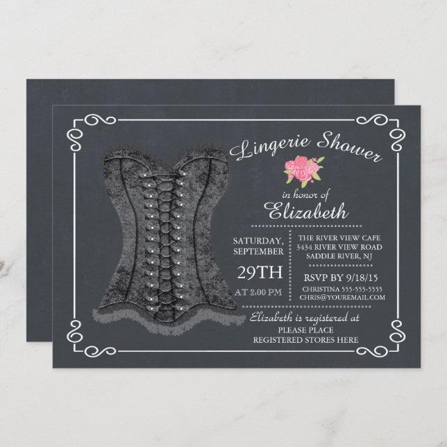 Chalkboard Lingerie Bridal Shower Invitation (Front/Back)