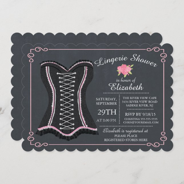 Chalkboard Lingerie Bridal Shower Invitation (Front/Back)