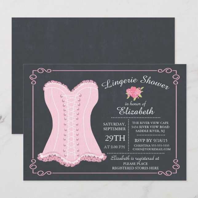 Chalkboard Lingerie Bridal Shower Invitation (Front/Back)
