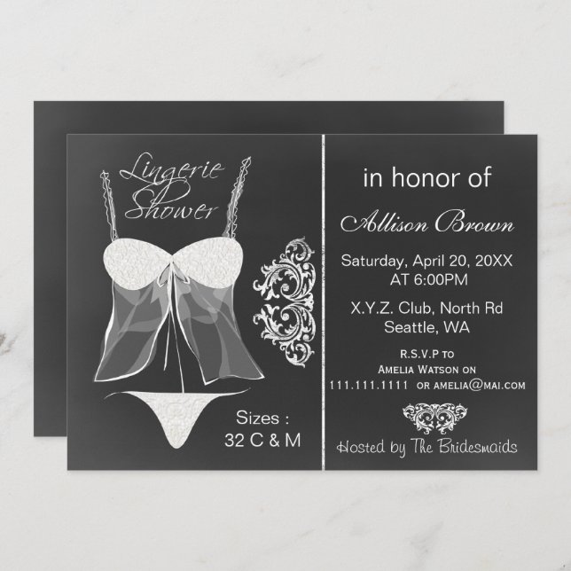 chalkboard Lingerie Shower  Invitations (Front/Back)