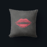 Chalkboard Lips Outdoor Pillow<br><div class="desc">Cherry red lips on a chalkboard background accent one side of this outdoor pillow; the other side is decorated with a Mrs., that can easily be changed to a name or deleted if preferred. The coordinating Mr. pillow with a moustache is also available. Both are perfect for the sweetheart table...</div>