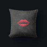 Chalkboard Lips Pillow<br><div class="desc">Cherry red lips on a chalkboard background accent one side of this pillow the other side is decorated with a Mrs., that can easily be changed to a name or deleted if preferred. just contact us at prettyfancyinvites@gmail.com, if you need help with that. The coordinating Mr. pillow with a moustache...</div>