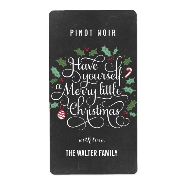 Chalkboard Little Christmas Wine Bottle Labels (Front)