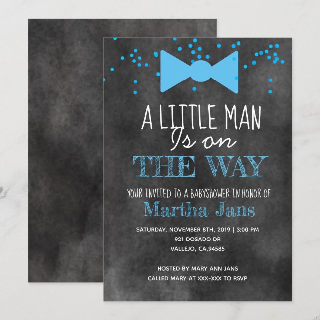 Chalkboard little man baby shower invite (Front/Back)
