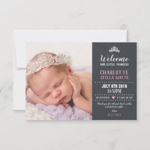Chalkboard Little Princess Baby Girl Photo Birth Announcement