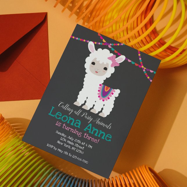 Chalkboard Llama Alpaca Birthday Invitation (Creator Uploaded)