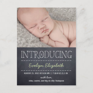Chalkboard Look Birth Announcement - Green Postcard