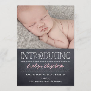 Chalkboard Look Birth Announcement - Pink