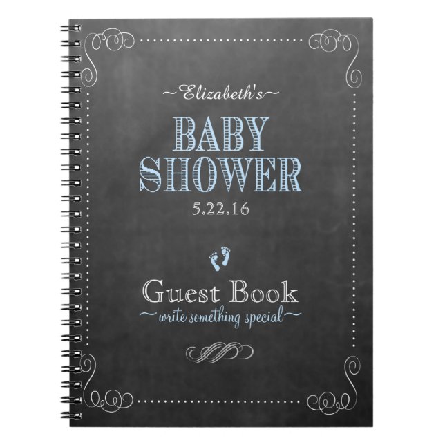 Chalkboard Look Blue Baby Shower Guest Book- Notebook (Front)