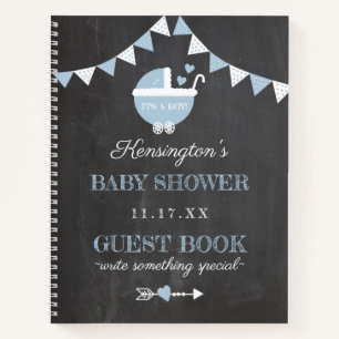 Chalkboard Look Blue Boys Baby Shower Guest Book  