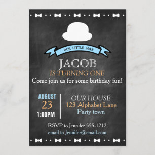 Chalkboard look boy's first birthday invitation