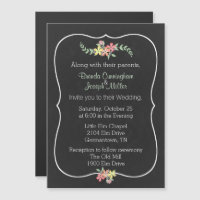 Chalkboard Look Floral Wedding Invitation Magnet