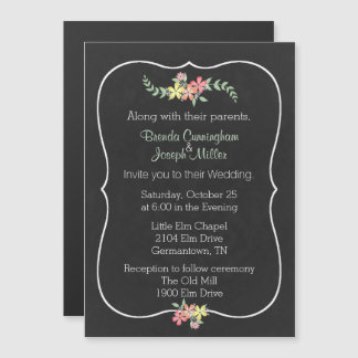 Chalkboard Look Floral Wedding Invitation Magnet