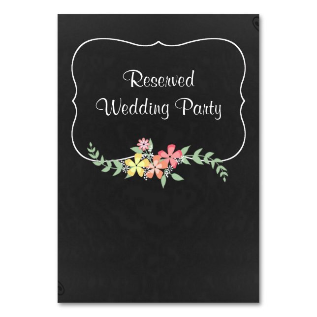 Chalkboard Look Floral Wedding Table Card (Front)