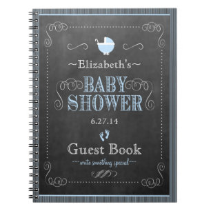 Chalkboard Look In Blue Baby Shower Guest Book- Notebook